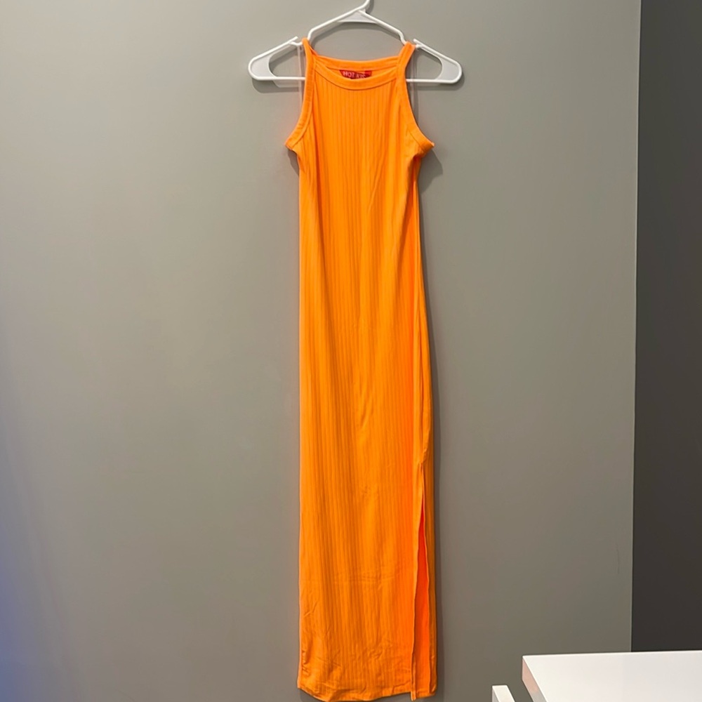 HOT KISS Bright Neon Orange Maxi Ribbed Dress M